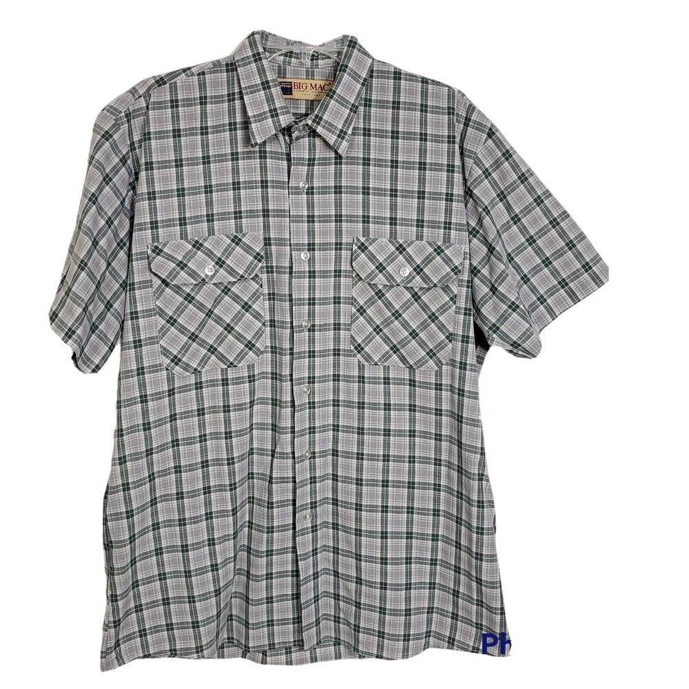 Big Mac Authentic Workwear Mens Large 16-16 1/2 Neck Button Short Sleeve Pockets